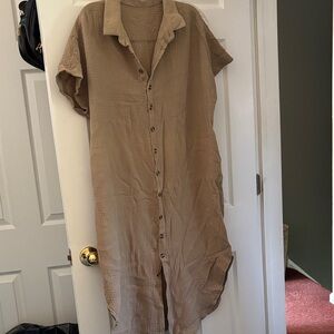 Casual Tan Button-Up Dress